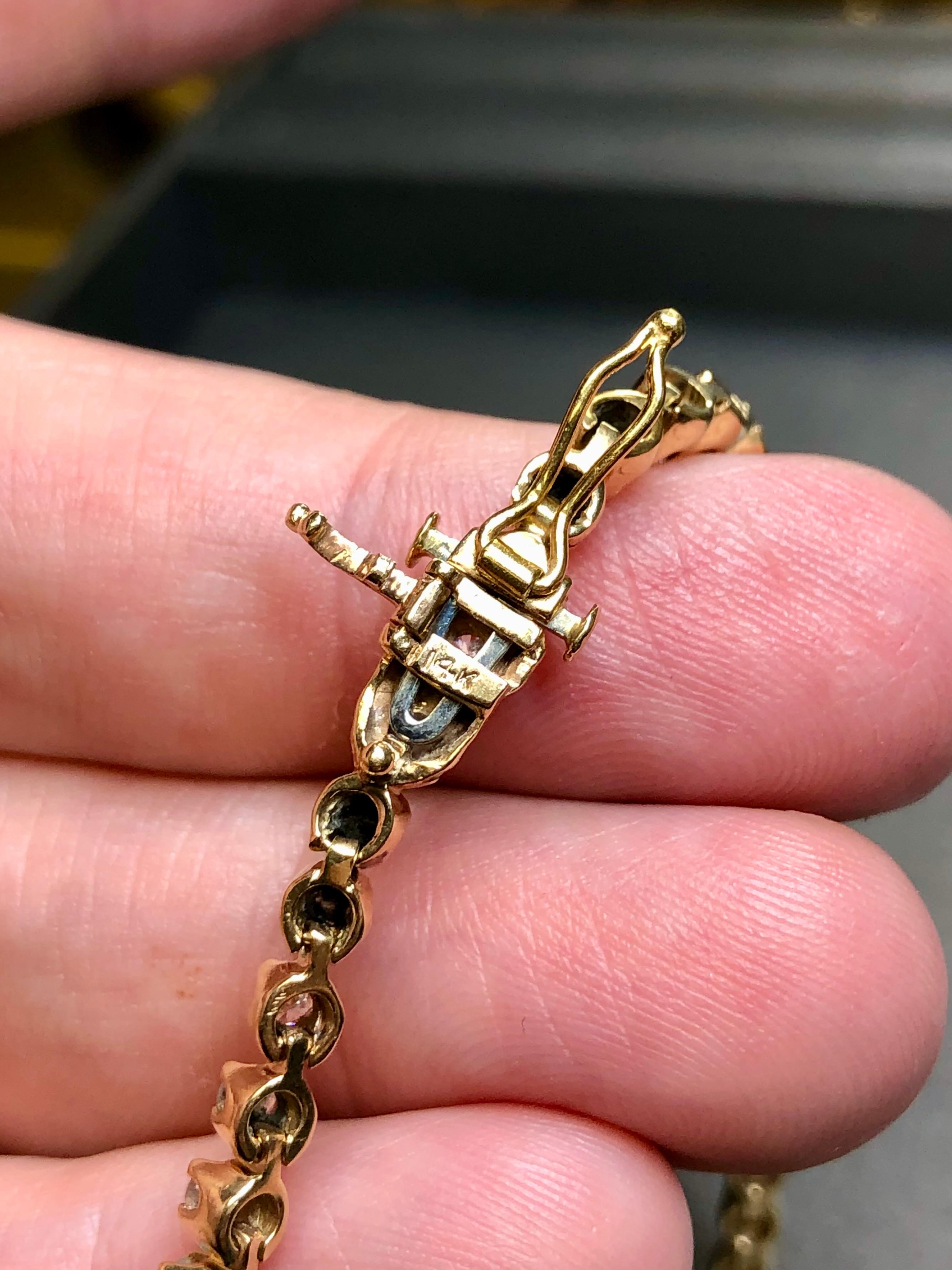 Vintage 14K Yellow Gold Diamond Tennis Line Bracelet 2.30cttw G Vs 7” For Sale 1