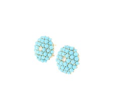 Vintage-Ohrstecker aus 14-karätigem Gelbgold mit Diamanten und Türkis in Kornfassung