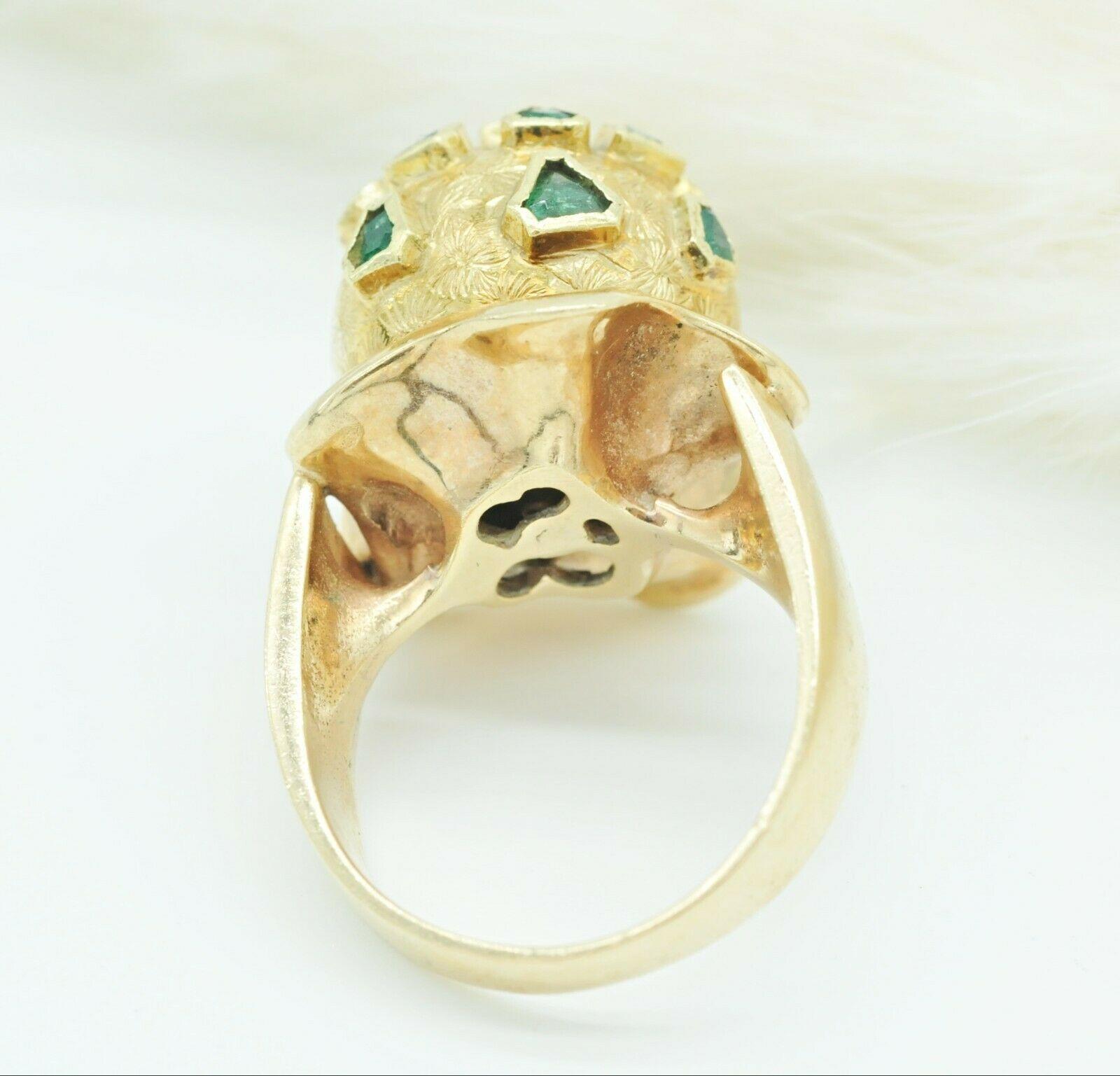 Contemporary Vintage 14k Yellow Gold Domed Emerald Ring