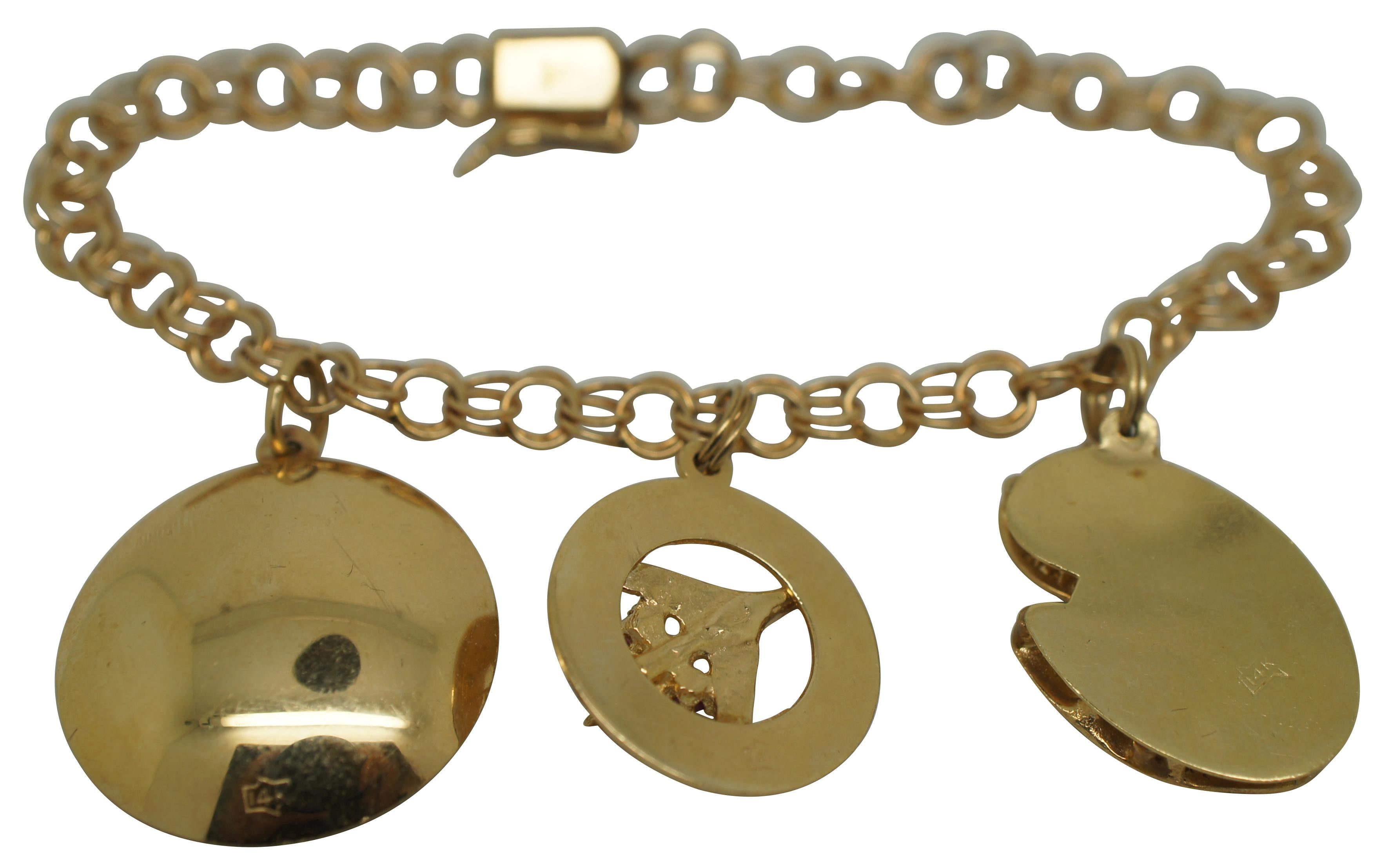 14K Gelbgold Double Link 3 Charm-Armband Rubin Saphir 16g im Angebot 7