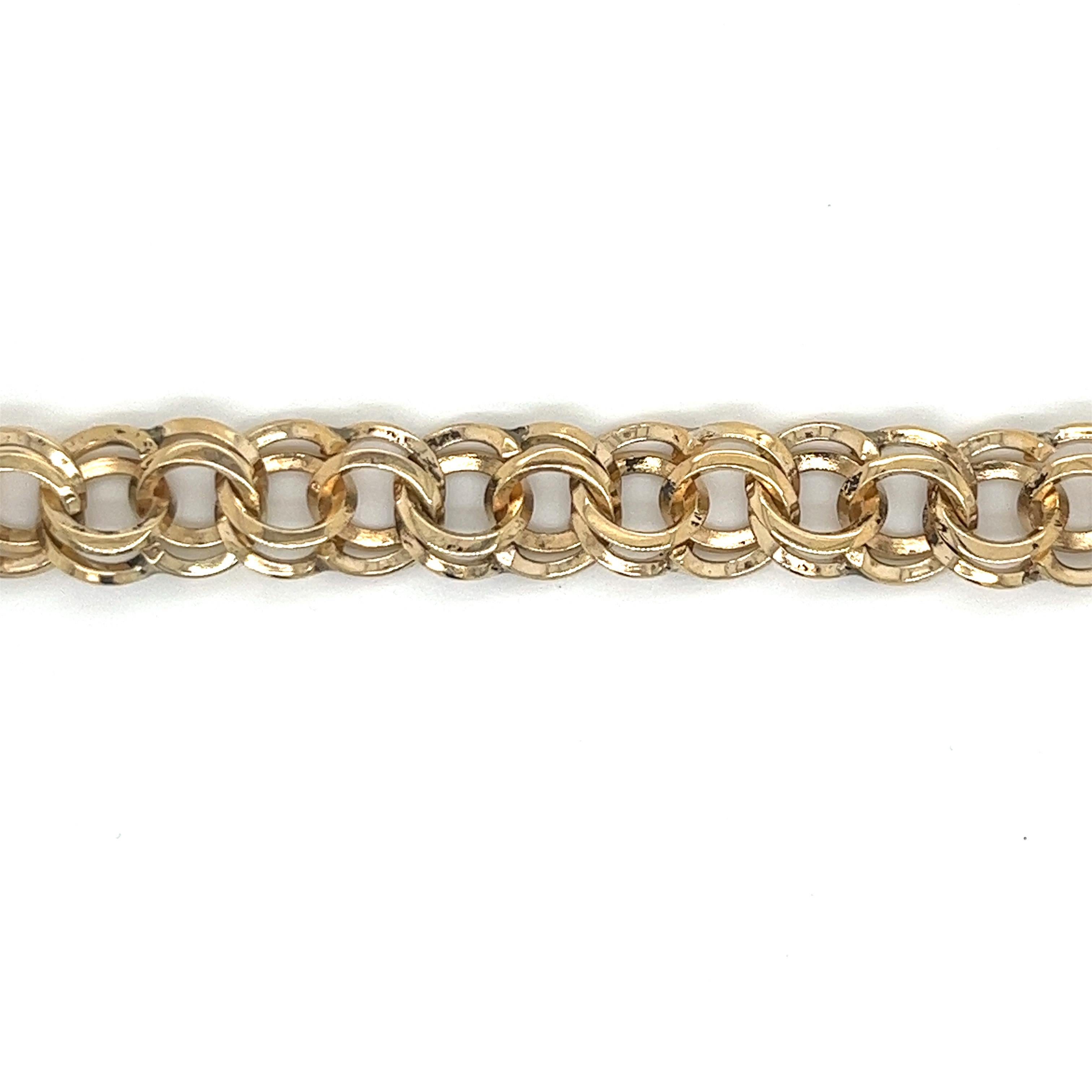 Vintage 14k Yellow Gold Double Link Charm Bracelet In Good Condition In Boston, MA