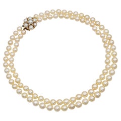 Vintage 14k Yellow Gold Double Pearl Strand Necklace