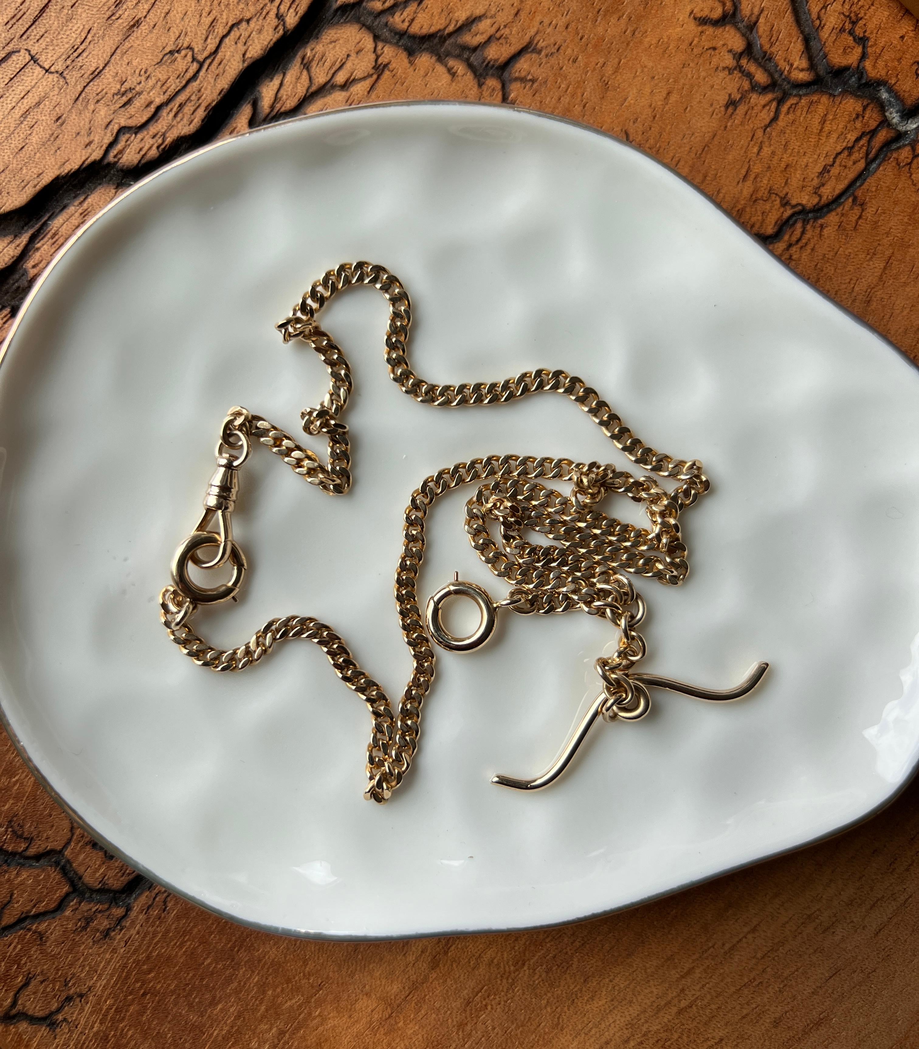 Women's or Men's Vintage 14k Yellow Gold Double Pocket Watch Chain For Sale