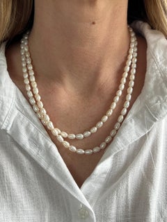 Vintage 14K Yellow Gold Double Strand Freshwater Semi-Baroque Pearl Necklace