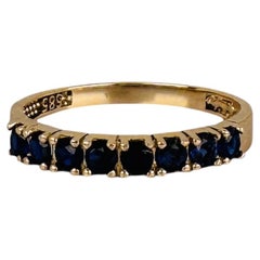 Vintage 14K Yellow Gold Eight Round Blue Sapphire Band Ring Size 8