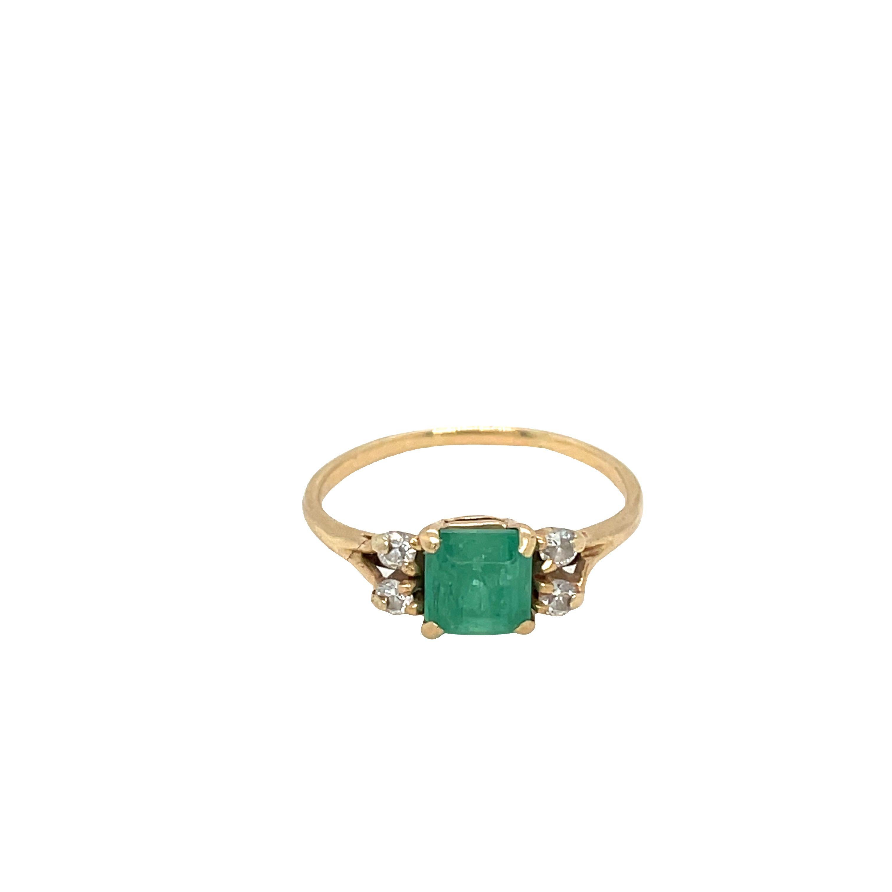 Vintage 14k Yellow Gold Emerald and Diamond Engagement Ring For Sale 1