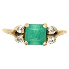 Vintage 14k Yellow Gold Emerald and Diamond Engagement Ring
