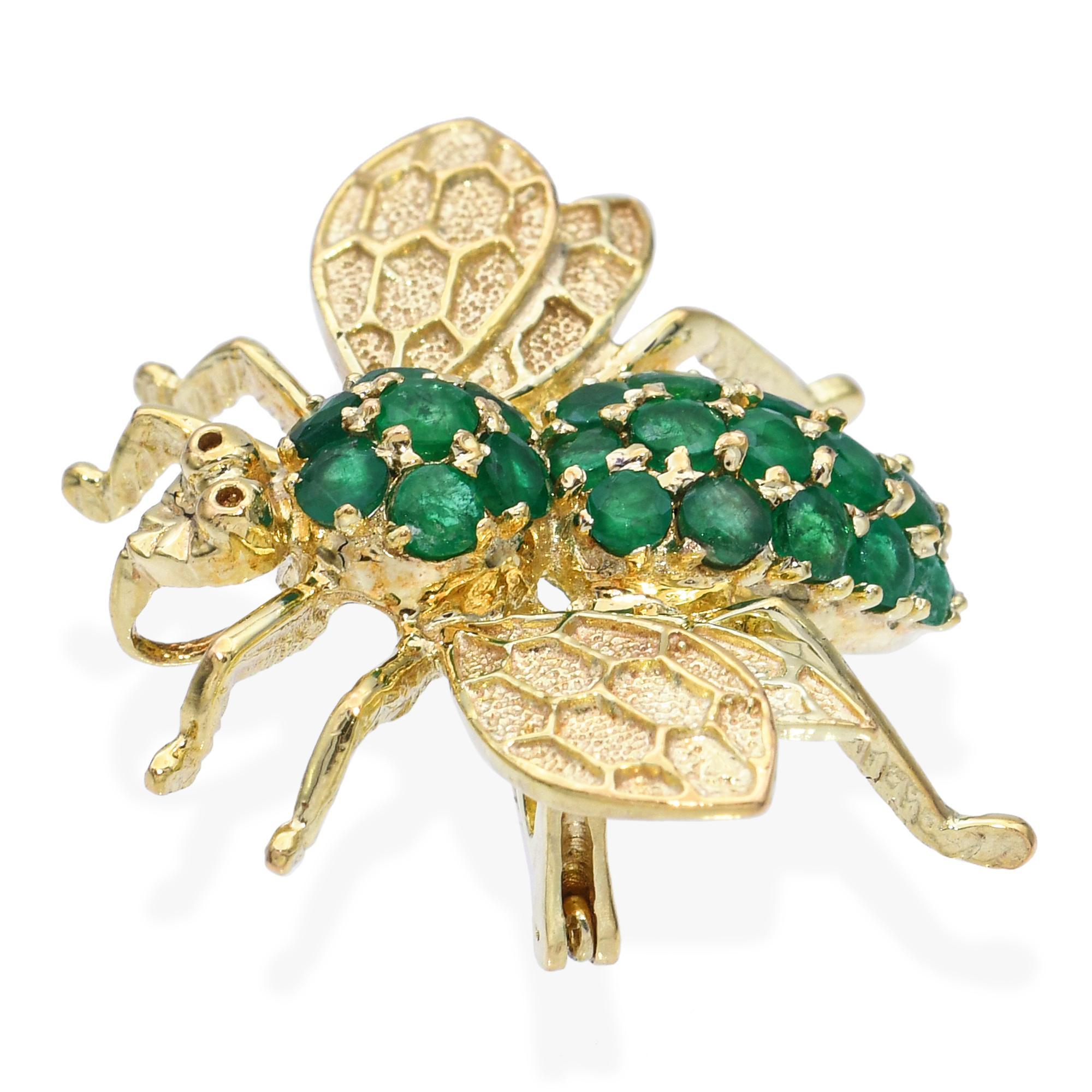 Vintage 14k Gelbgold Emerald Bumblebee Brosche im Zustand „Gut“ im Angebot in New York, NY