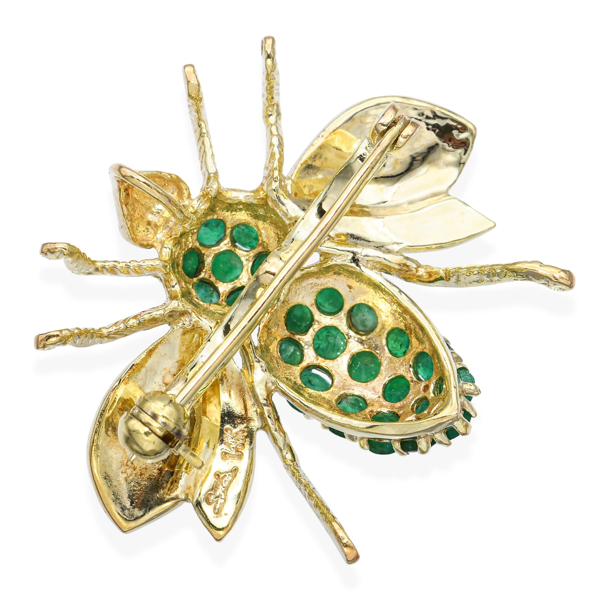 Vintage 14k Gelbgold Emerald Bumblebee Brosche Damen im Angebot
