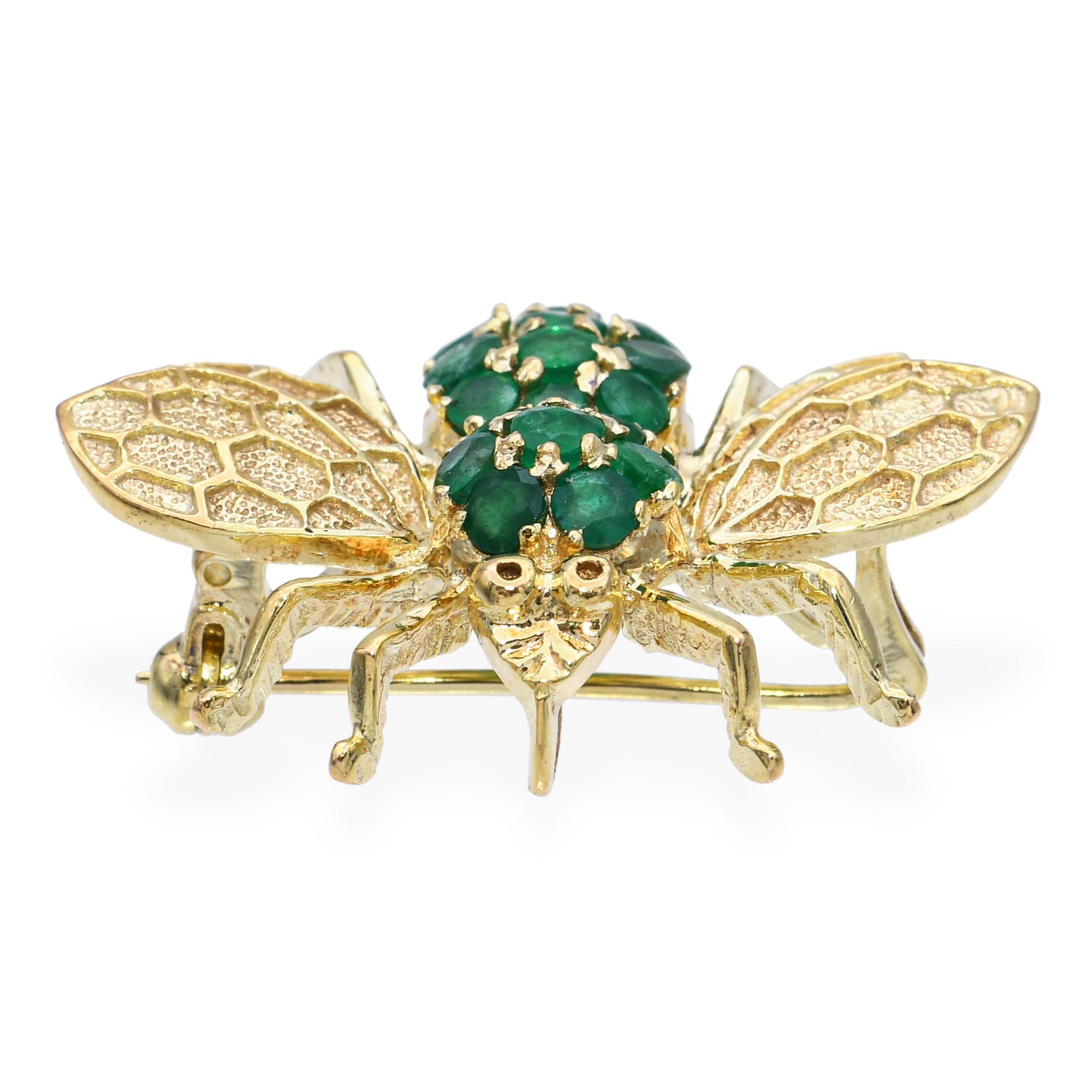 Vintage 14k Gelbgold Emerald Bumblebee Brosche im Angebot 1