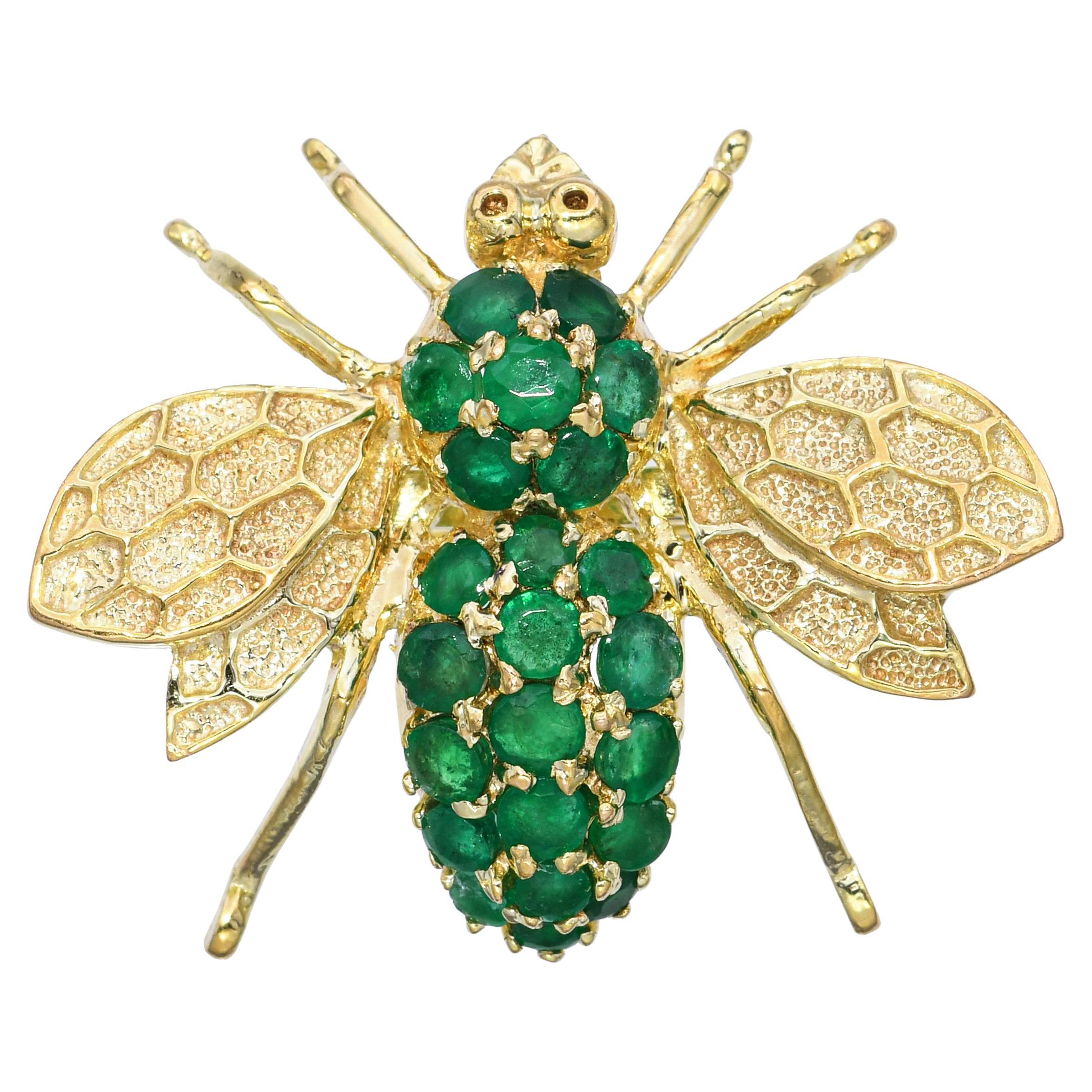 Vintage 14k Gelbgold Emerald Bumblebee Brosche