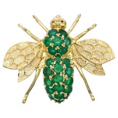 Vintage 14k Yellow Gold Emerald Bumblebee Brooch