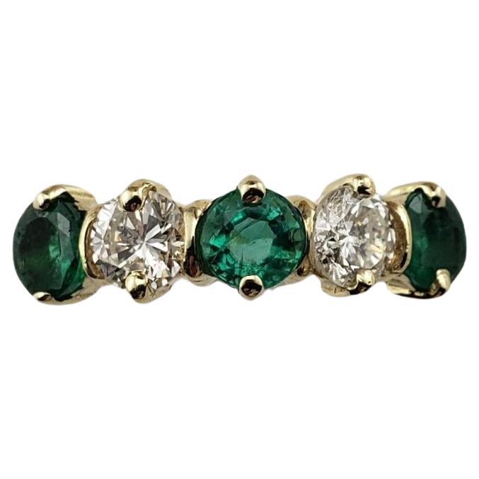 Vintage 14K Yellow Gold Emerald Diamond Ring Size 6.5 #15381