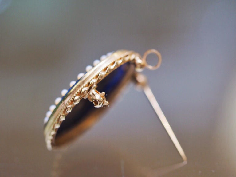 Vintage 14 Karat Yellow Gold Enamel Brooch/ Pendant For Sale at 1stDibs