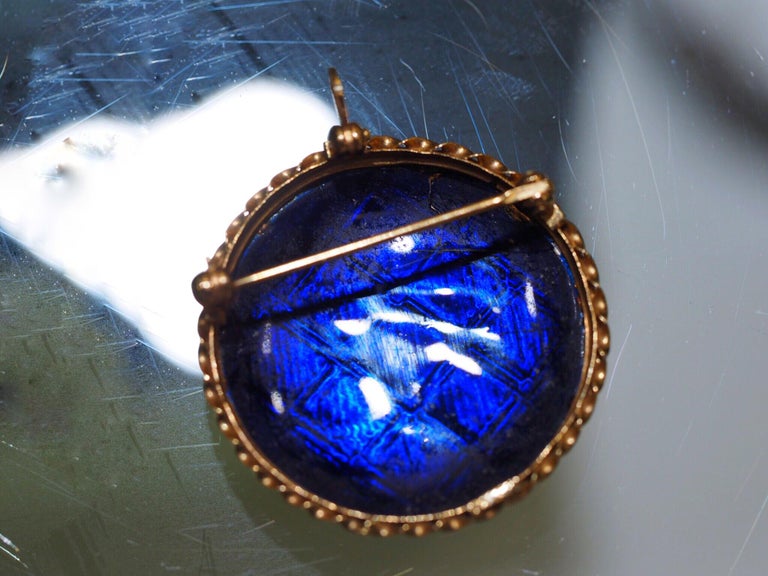 Vintage 14 Karat Yellow Gold Enamel Brooch/ Pendant For Sale at 1stDibs