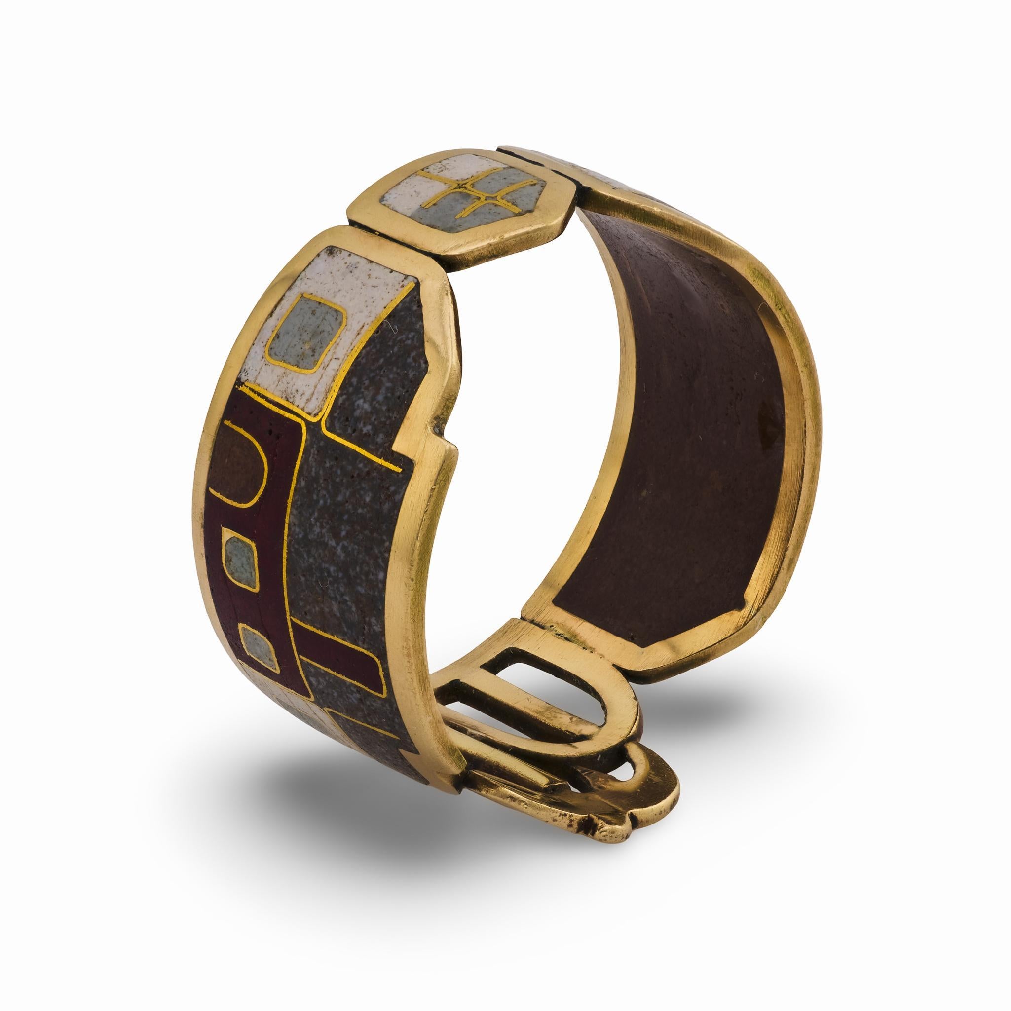 Contemporaneo Anello con paesaggio urbano in smalto d'epoca in oro giallo 14k in vendita