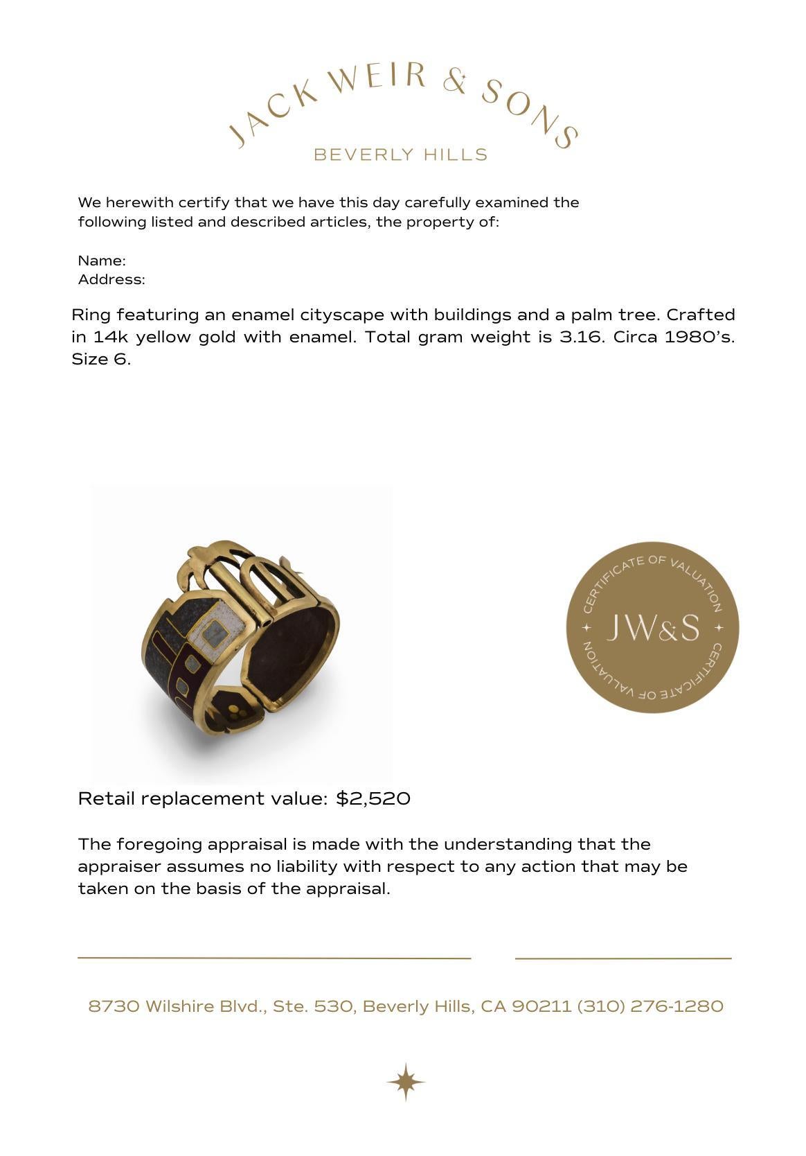 Anello con paesaggio urbano in smalto d'epoca in oro giallo 14k in vendita 3