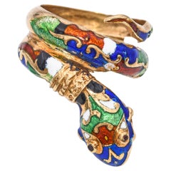 Anello serpente a spirale in oro giallo 14k vintage con smalto