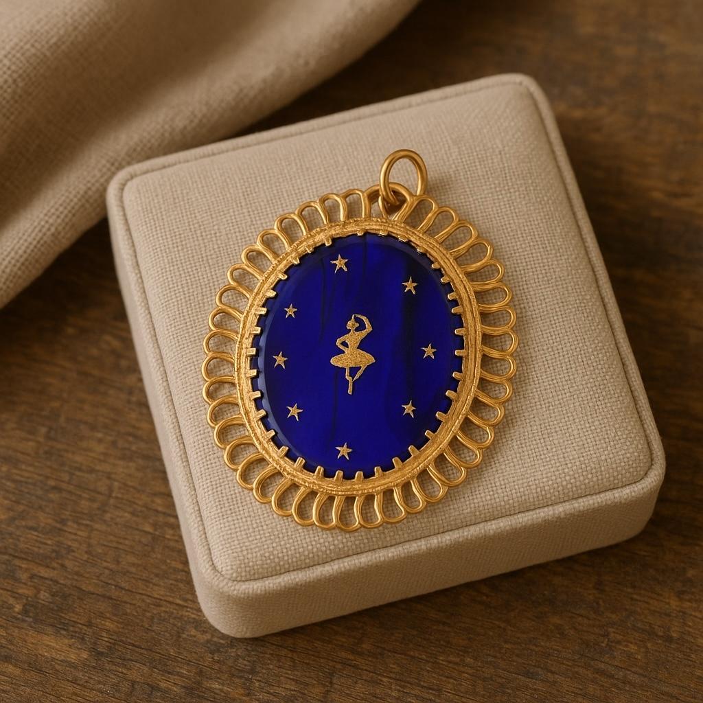Art Deco Vintage 14K Yellow Gold Enamel Dancer Convertible Brooch Pendant French For Sale