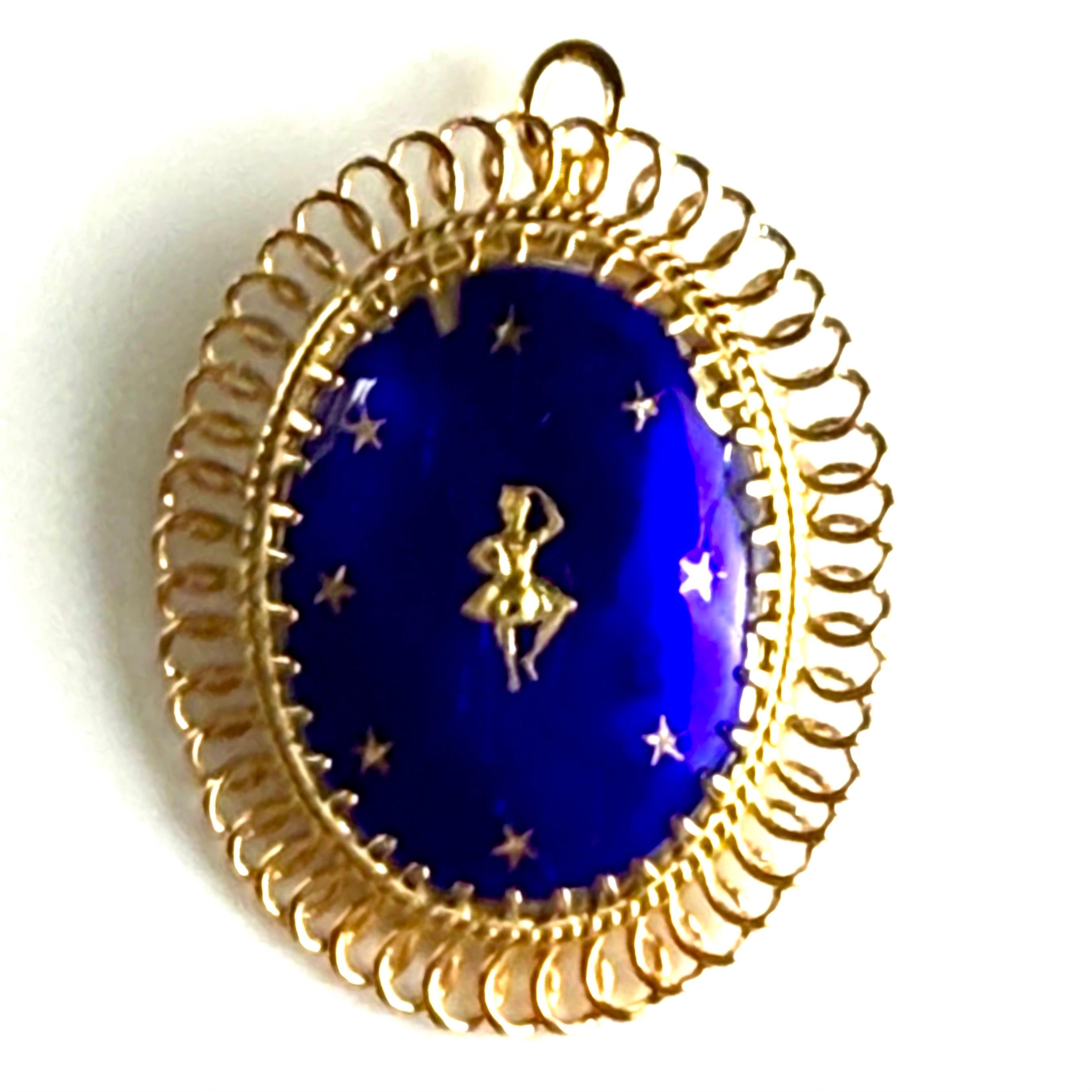 Vintage 14K Yellow Gold Enamel Dancer Convertible Brooch Pendant French For Sale 2