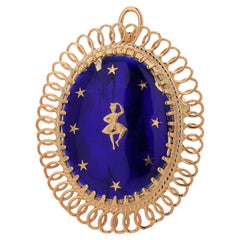 Vintage By in oro giallo 14K Ciondolo spilla convertibile ballerina smaltata francese