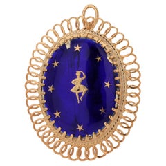 Vintage 14K Yellow Gold Enamel Dancer Convertible Brooch Pendant French