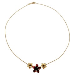 Vintage 14K Yellow Gold Enamel Flower Necklace