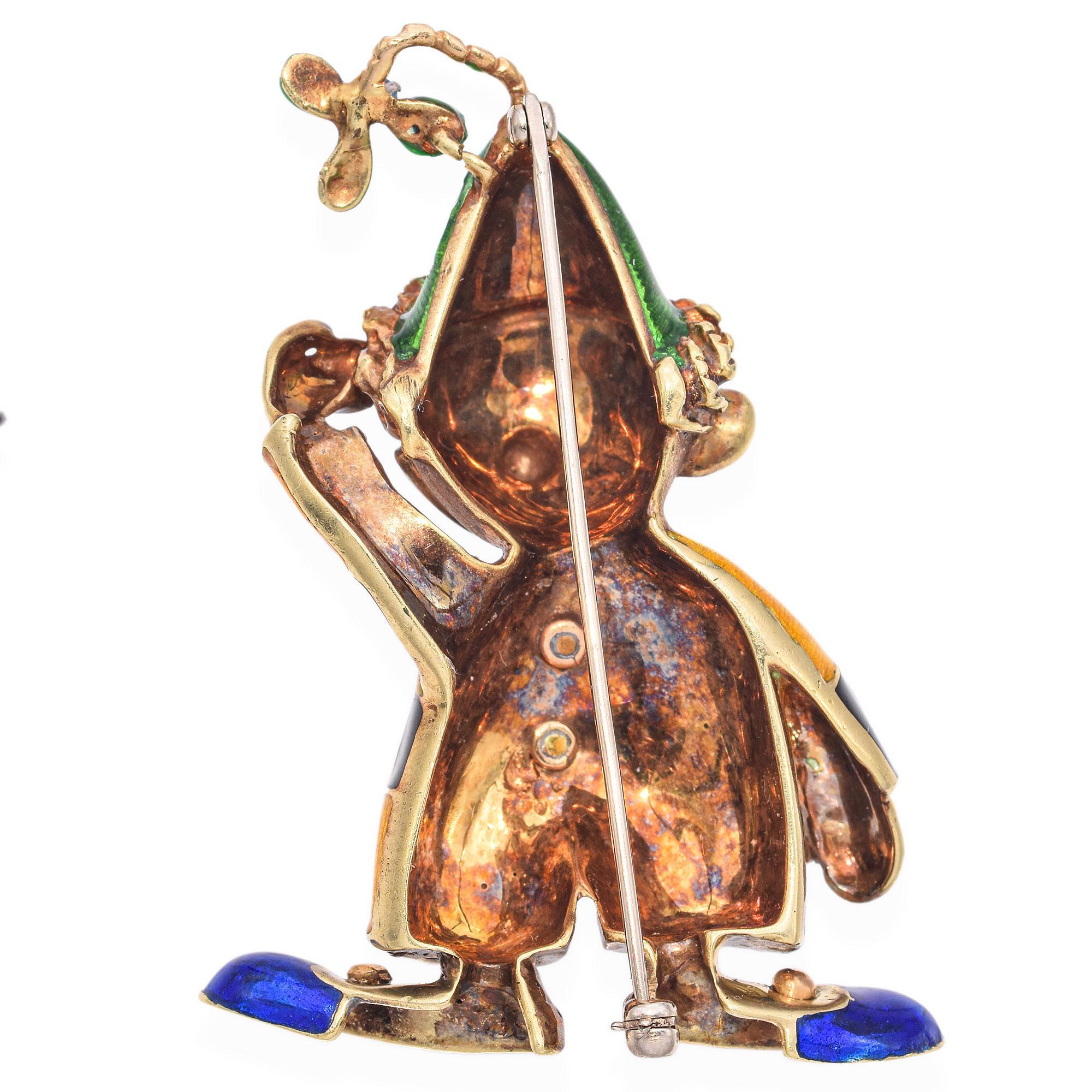 Vintage 14K Gelbgold Emaille Harlequin Clown Brosche im Angebot 1