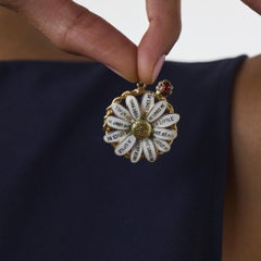 Vintage 14k yellow gold enamel "He loves me" daisy pendant