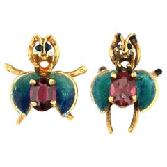 Epingles à insectes en or jaune 14K émaillées de rubis