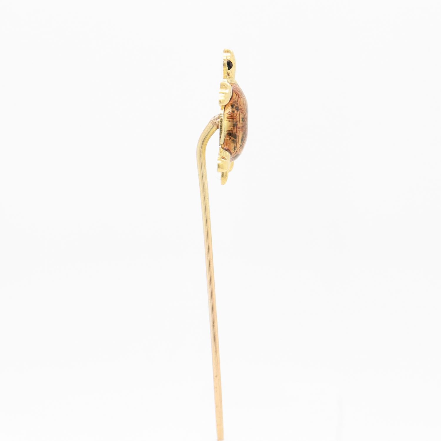 Vintage 14k Yellow Gold & Enamel Sea Turtle Stickpin For Sale 6