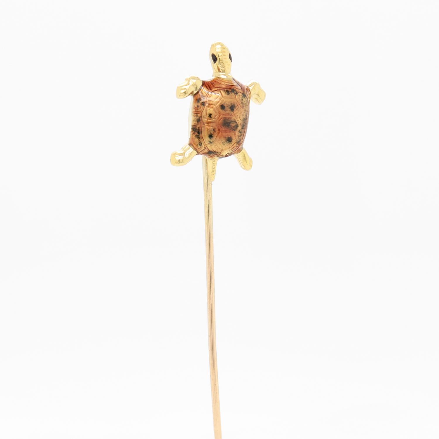 Vintage 14k Yellow Gold & Enamel Sea Turtle Stickpin For Sale 7