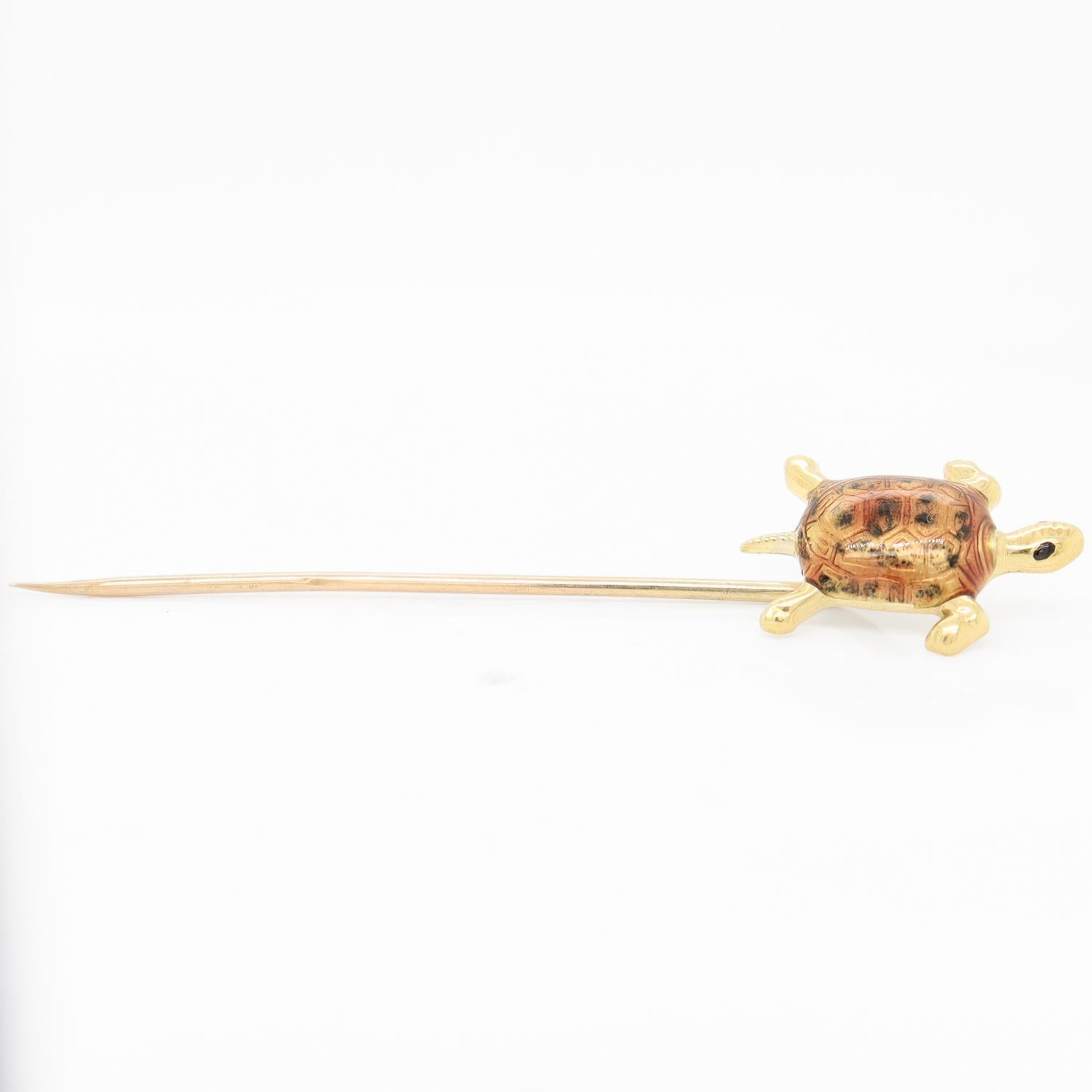 Vintage 14k Yellow Gold & Enamel Sea Turtle Stickpin For Sale 8