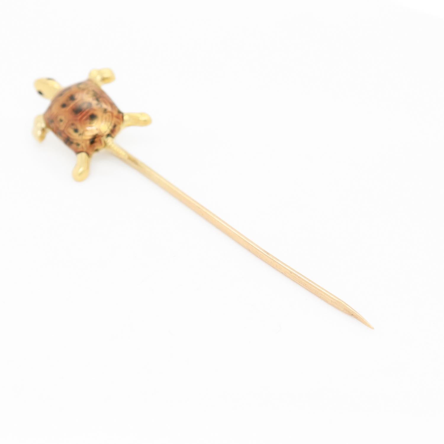 Vintage 14k Yellow Gold & Enamel Sea Turtle Stickpin For Sale 10