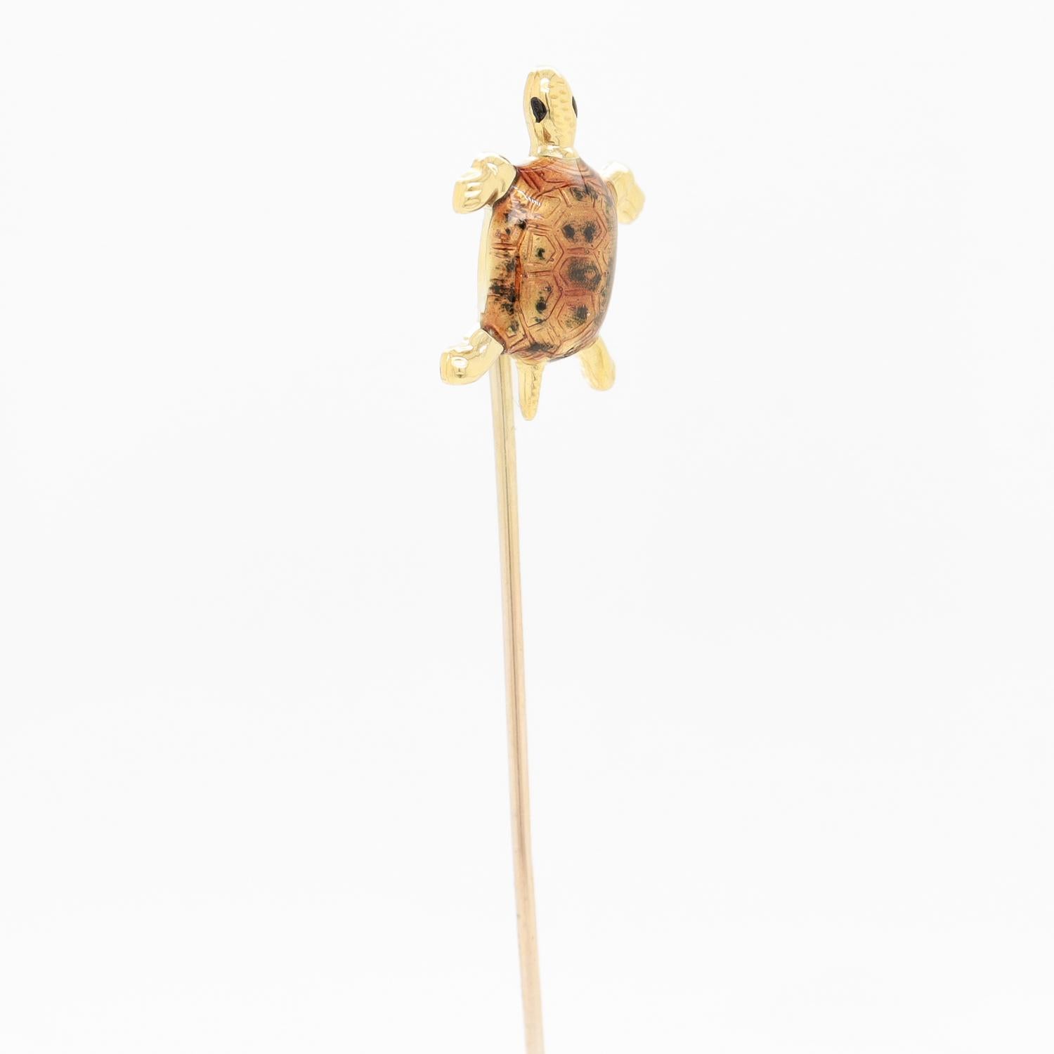 Vintage 14k Yellow Gold & Enamel Sea Turtle Stickpin For Sale 1