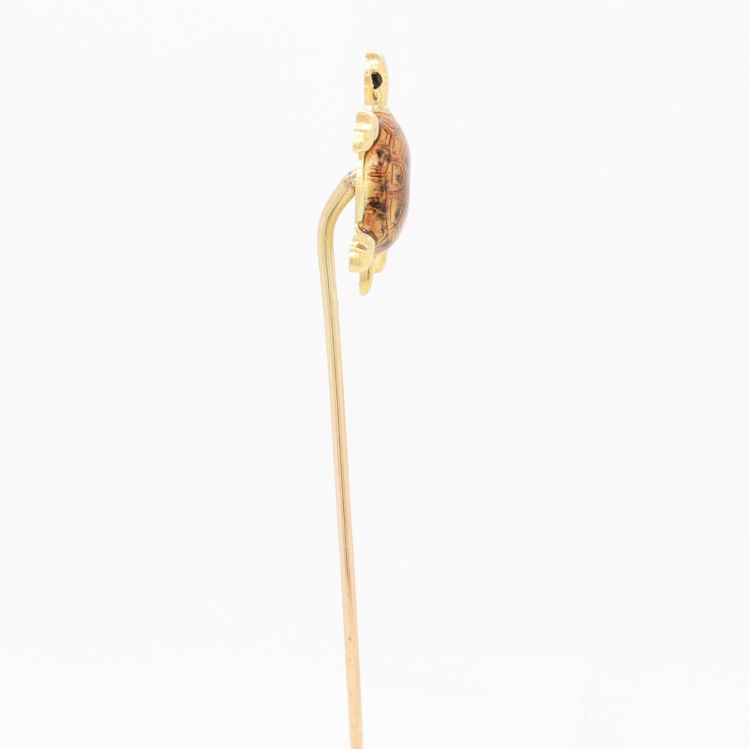 Vintage 14k Yellow Gold & Enamel Sea Turtle Stickpin For Sale 2