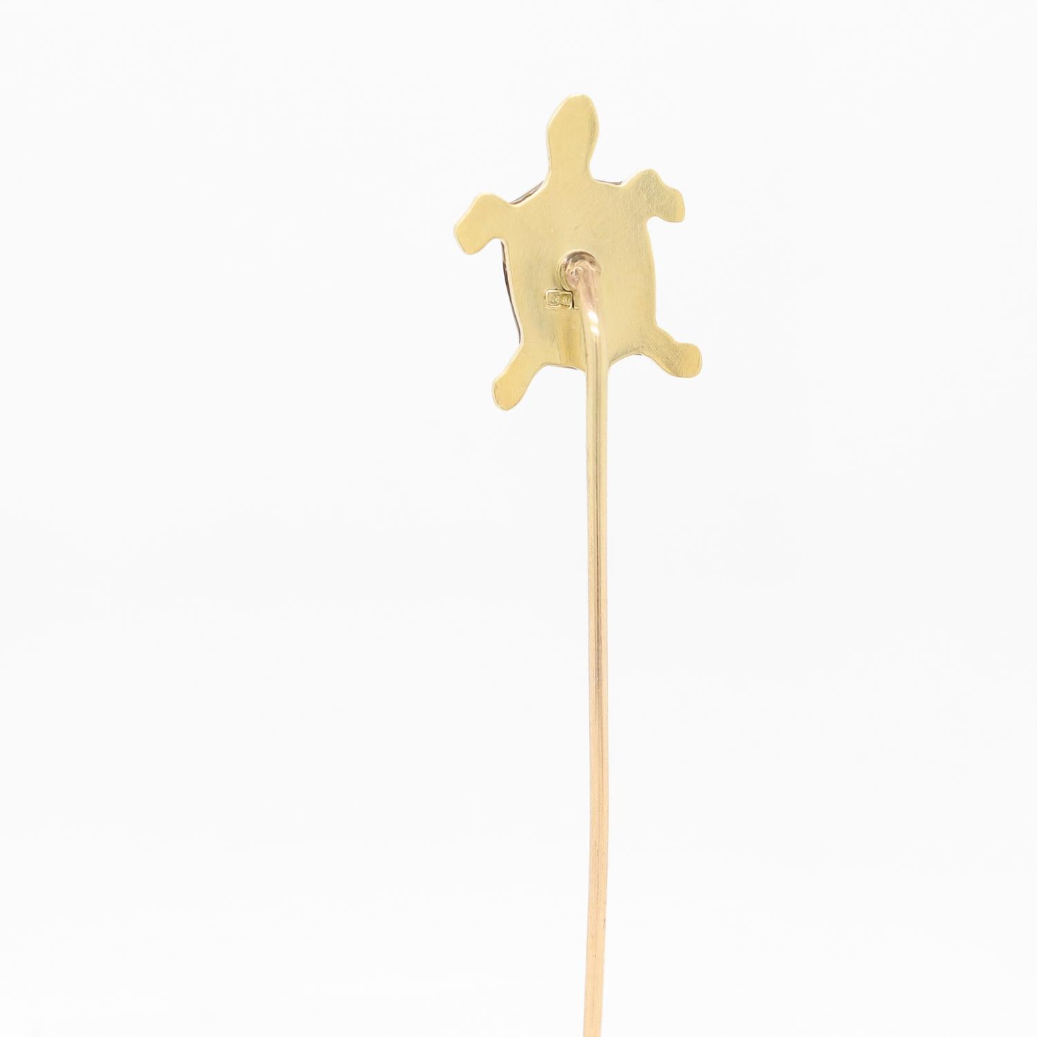 Vintage 14k Yellow Gold & Enamel Sea Turtle Stickpin For Sale 3