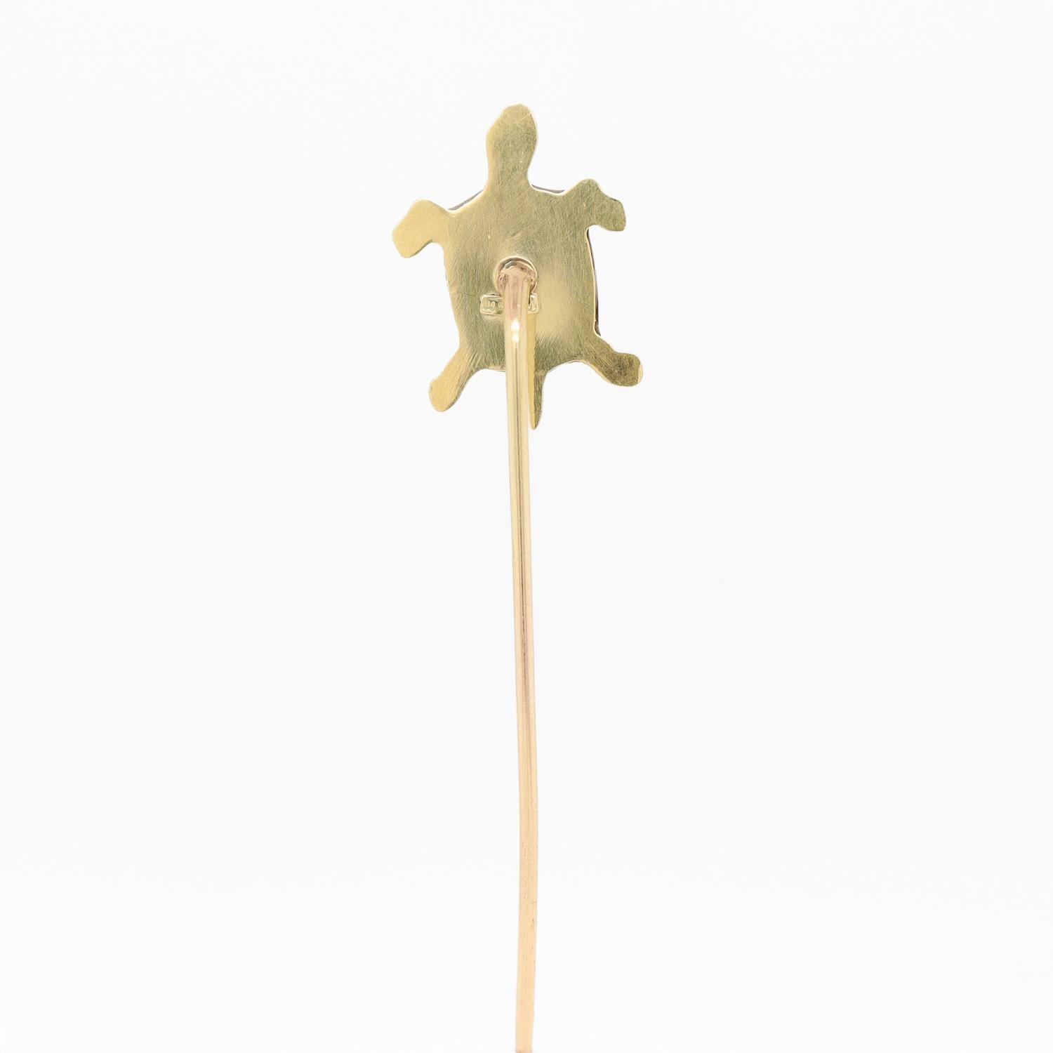 Vintage 14k Yellow Gold & Enamel Sea Turtle Stickpin For Sale 4