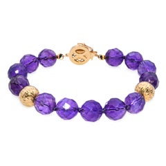 Vintage 14k Yellow Gold Faceted Amethyst Beaded Bracelet