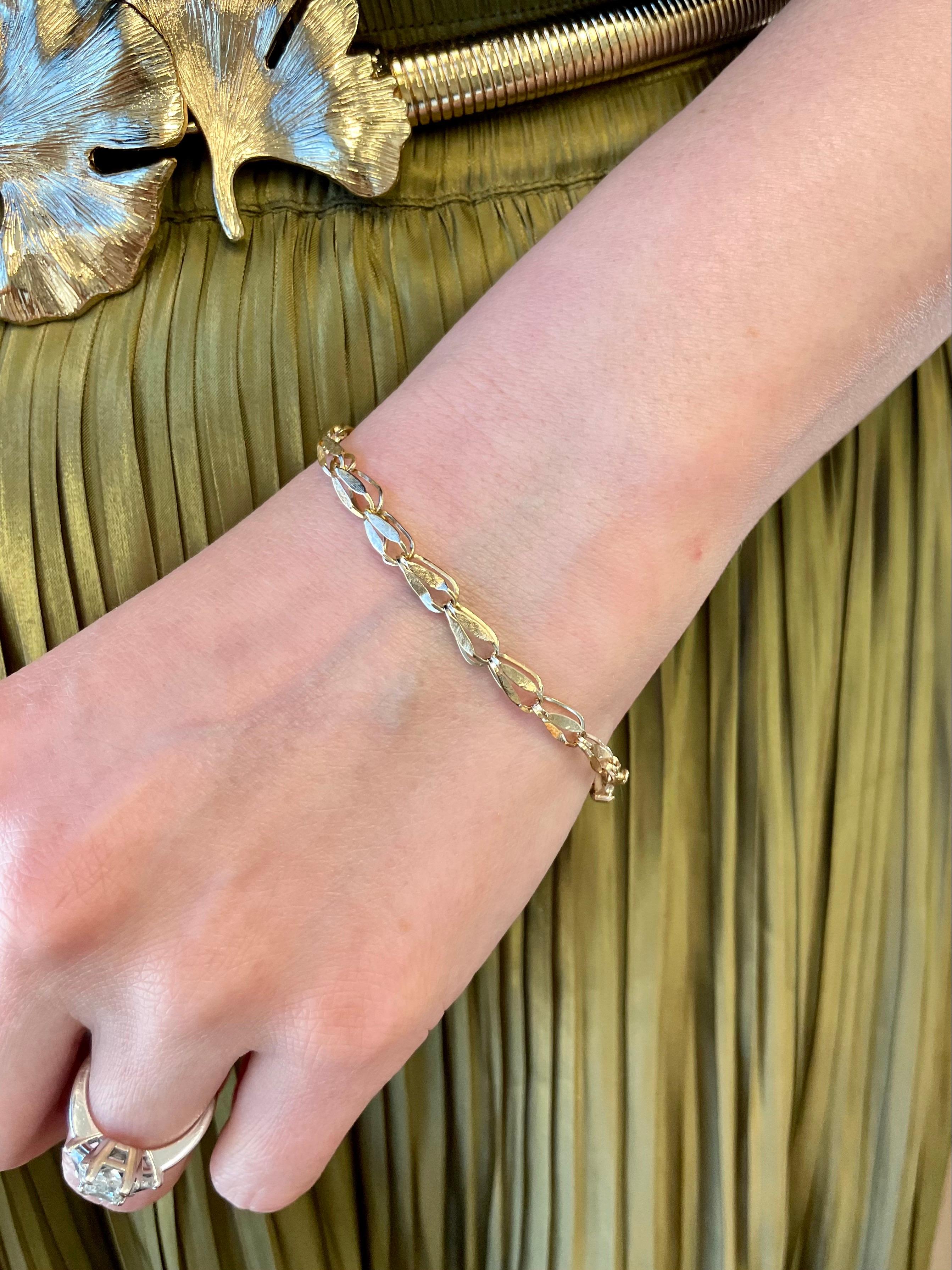 Bracelet vintage en or jaune 14K à maillons fantaisie en vente 2