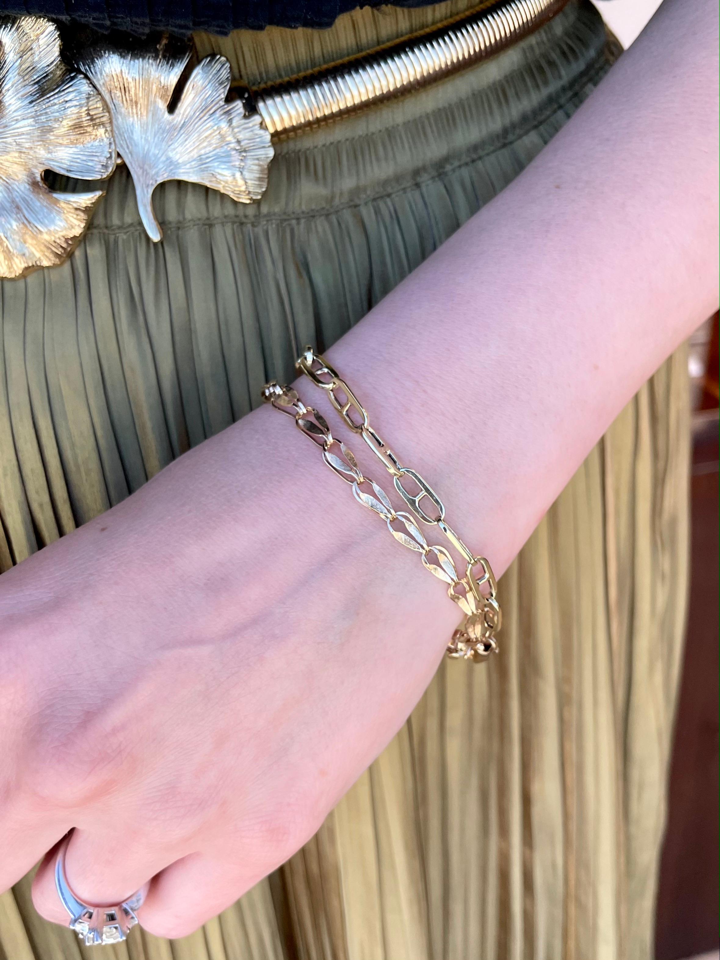 Bracelet vintage en or jaune 14K à maillons fantaisie en vente 3