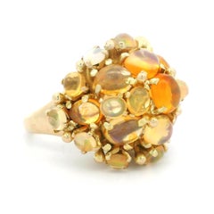 Vintage 14k Yellow Gold Fiery Orange Jelly Opal Cluster Large Cocktail Ring