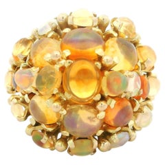 Vintage 14k Yellow Gold Fiery Orange Jelly Opal Cluster Large Cocktail Ring
