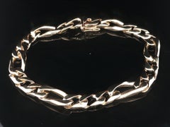 Vintage 14k Gelbgold Figaro Link Armband w / Push-Verschluss & Sicherheitsverriegelung