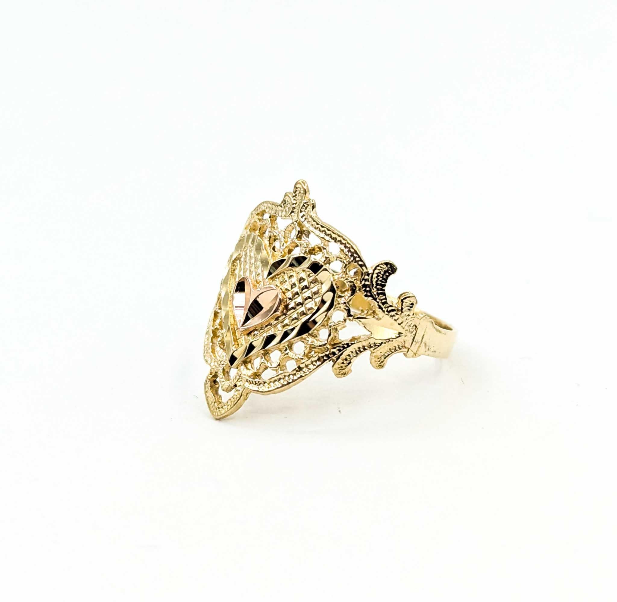 Victorian Vintage 14k Yellow Gold Filigree Heart Ring For Sale