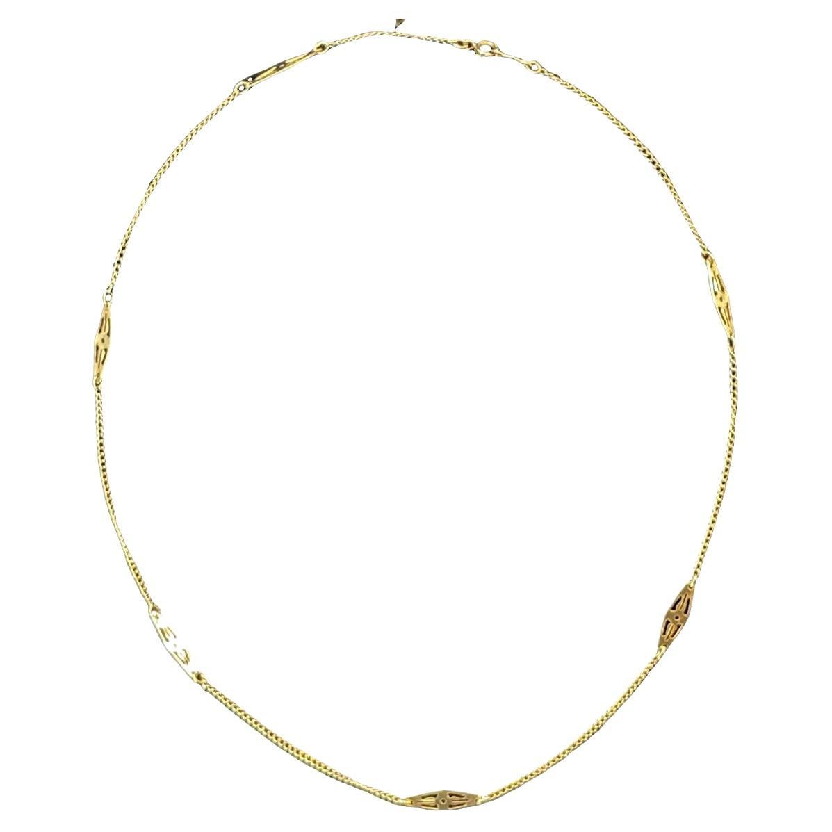 Collana a catena con pannello filigranato in oro giallo 14K vintage