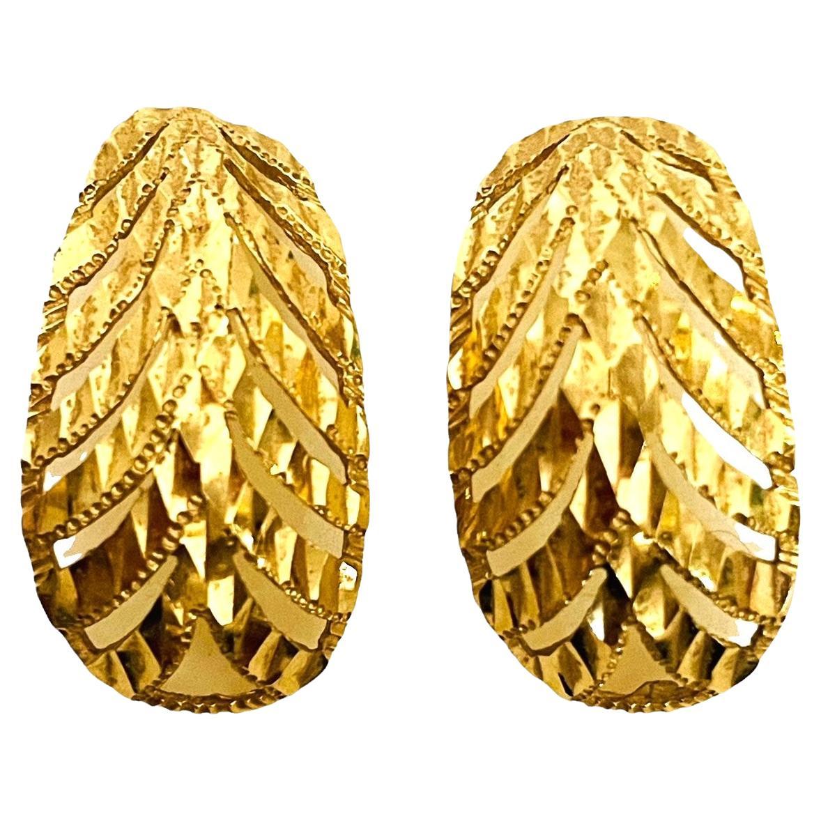 Vintage 14K Gelbgold Oval Konvex Scroll Post Ohrringe, gestempelt 14k