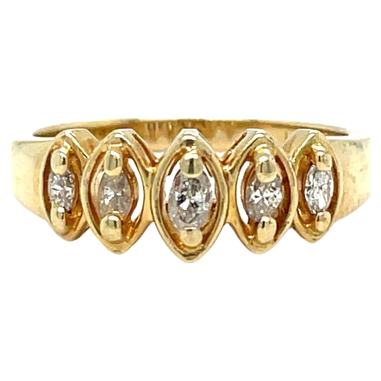 14 Karat Gelbgold Fünf-Marquise-Diamantring