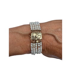 Vintage 14K Yellow Gold Five-Strand White Pearl Bracelet