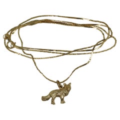 Vintage 14k Yellow Gold Flat Cobra Chain Fox Wolf Pendant Necklace 6g
